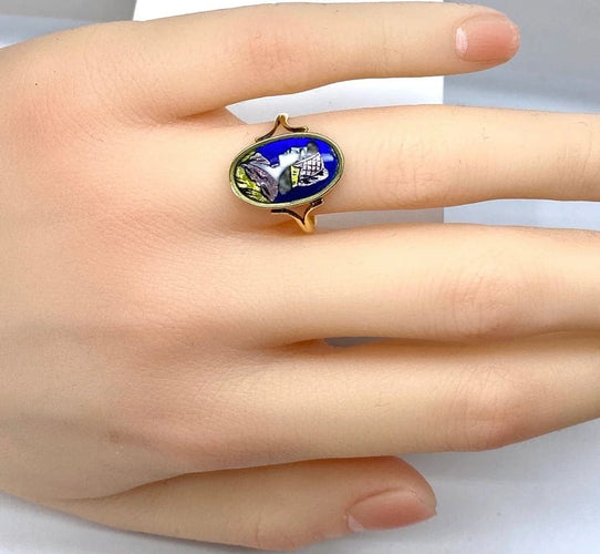 Bague 52 Limoges - Bague en or jaune 18 carats, émail polychrome 58 Facettes AB646