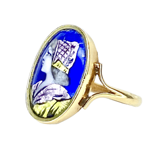 Bague 52 Limoges - Bague en or jaune 18 carats, émail polychrome 58 Facettes AB646