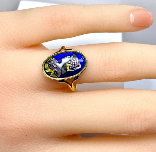Bague 52 Limoges - Bague en or jaune 18 carats, émail polychrome 58 Facettes AB646