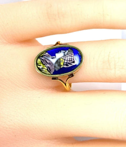 Bague 52 Limoges - Bague en or jaune 18 carats, émail polychrome 58 Facettes AB646