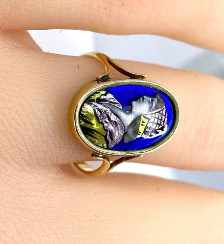 Bague 52 Limoges - Bague en or jaune 18 carats, émail polychrome 58 Facettes AB646