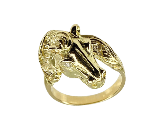 Bague 51 Bague tête de cheval en or jaune 18 carats et diamants 58 Facettes AB643