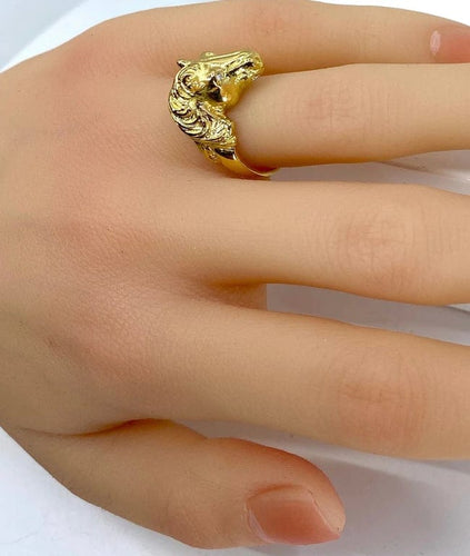 Bague 51 Bague tête de cheval en or jaune 18 carats et diamants 58 Facettes AB643