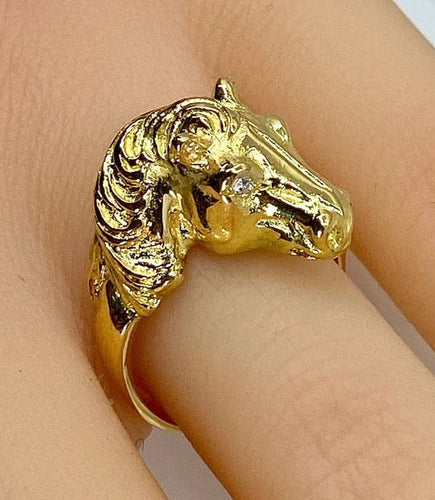 Bague 51 Bague tête de cheval en or jaune 18 carats et diamants 58 Facettes AB643