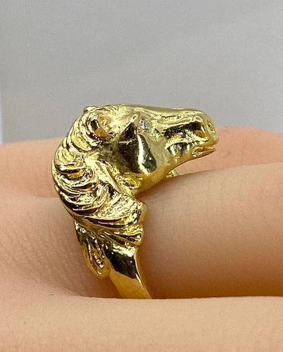 Bague 51 Bague tête de cheval en or jaune 18 carats et diamants 58 Facettes AB643