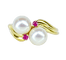 Bague 51 Bague toi et moi en or jaune 18 carats, perles Akoya et rubis 58 Facettes AB648