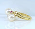 Bague 51 Bague toi et moi en or jaune 18 carats, perles Akoya et rubis 58 Facettes AB648