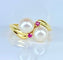 Bague 51 Bague toi et moi en or jaune 18 carats, perles Akoya et rubis 58 Facettes AB648