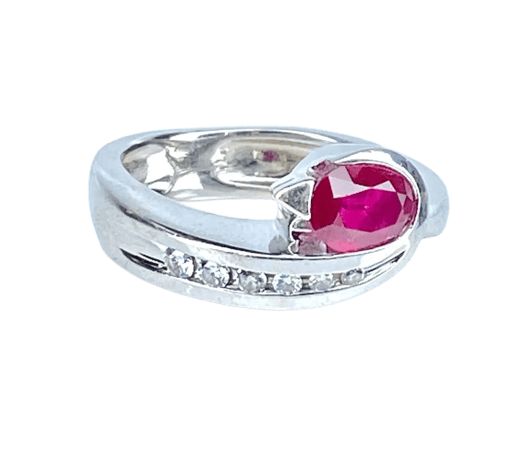 Bague 53 Bague jonc en or blanc 18 carats avec rubis et diamants 58 Facettes AB645