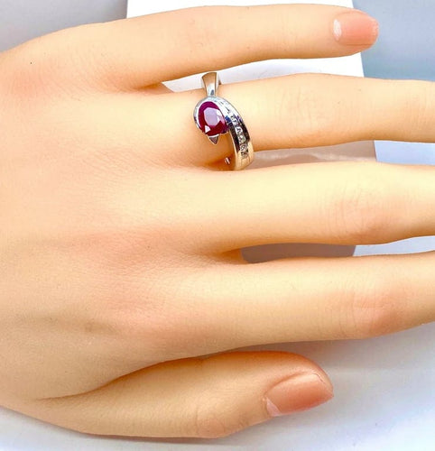 Bague 53 Bague jonc en or blanc 18 carats avec rubis et diamants 58 Facettes AB645