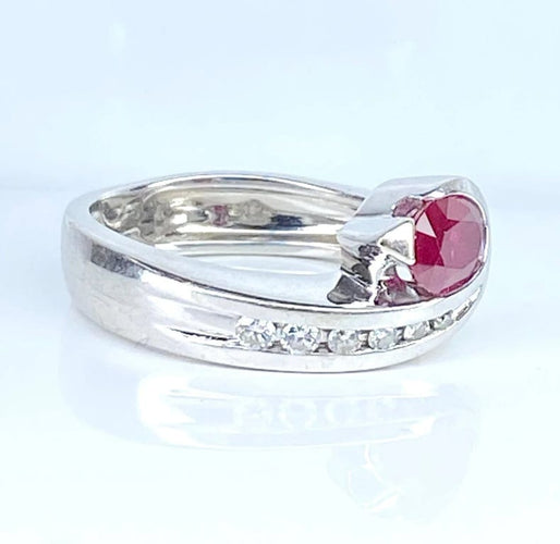Bague 53 Bague jonc en or blanc 18 carats avec rubis et diamants 58 Facettes AB645