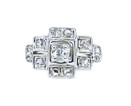 Bague 52 Bague Art déco en or blanc 18 carats et diamants, vers 1930 58 Facettes AB651