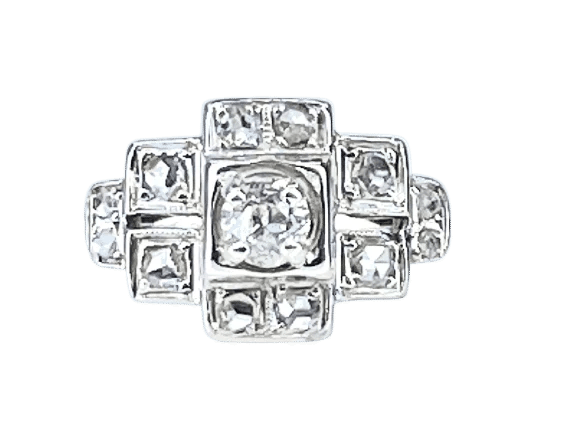 Bague 52 Bague Art déco en or blanc 18 carats et diamants, vers 1930 58 Facettes AB651