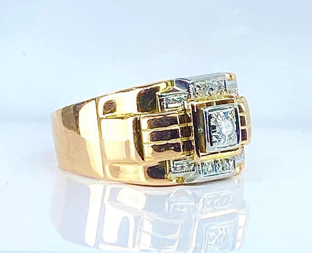 Bague 52 Bague Tank en or jaune 18 carats et diamants 58 Facettes AB652