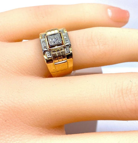 Bague 52 Bague Tank en or jaune 18 carats et diamants 58 Facettes AB652
