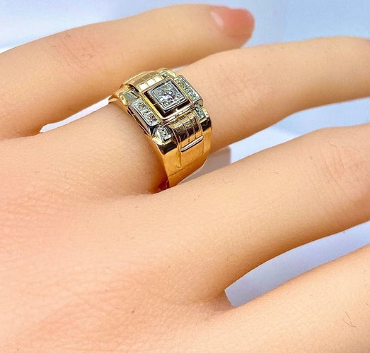Bague 52 Bague Tank en or jaune 18 carats et diamants 58 Facettes AB652