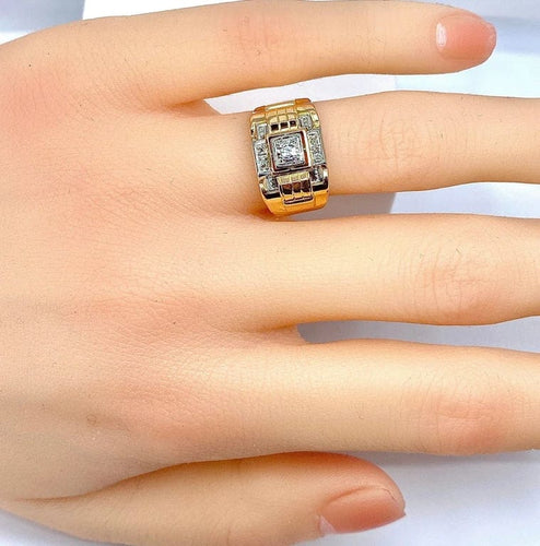 Bague 52 Bague Tank en or jaune 18 carats et diamants 58 Facettes AB652