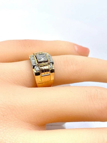 Bague 52 Bague Tank en or jaune 18 carats et diamants 58 Facettes AB652