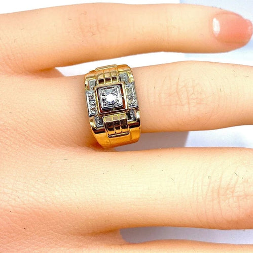 Bague 52 Bague Tank en or jaune 18 carats et diamants 58 Facettes AB652
