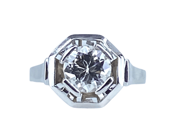 Bague 57 Bague Art déco octogonale en or blanc 18 carats et diamant 1,95 ct 58 Facettes AB654