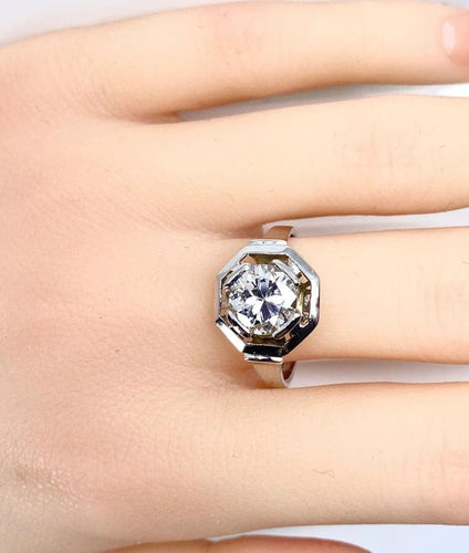 Bague 57 Bague Art déco octogonale en or blanc 18 carats et diamant 1,95 ct 58 Facettes AB654