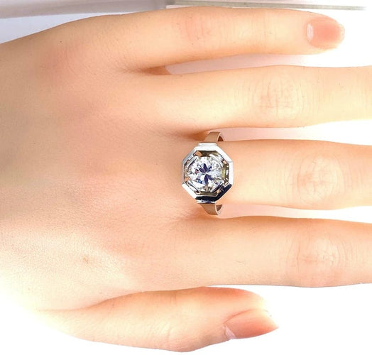 Bague 57 Bague Art déco octogonale en or blanc 18 carats et diamant 1,95 ct 58 Facettes AB654