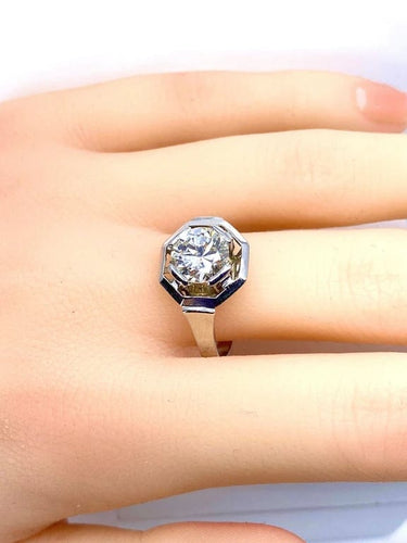 Bague 57 Bague Art déco octogonale en or blanc 18 carats et diamant 1,95 ct 58 Facettes AB654