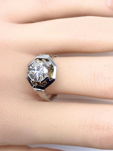 Bague 57 Bague Art déco octogonale en or blanc 18 carats et diamant 1,95 ct 58 Facettes AB654