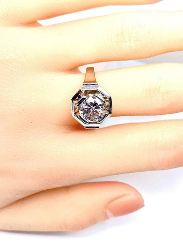 Bague 57 Bague Art déco octogonale en or blanc 18 carats et diamant 1,95 ct 58 Facettes AB654