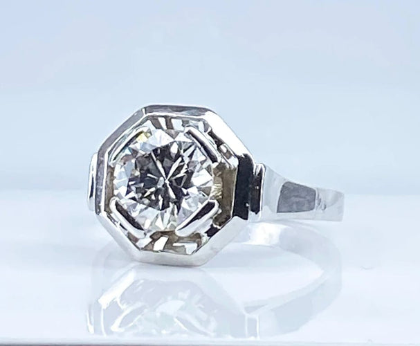 Bague 57 Bague Art déco octogonale en or blanc 18 carats et diamant 1,95 ct 58 Facettes AB654