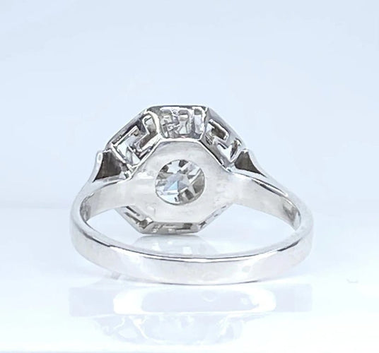 Bague 57 Bague Art déco octogonale en or blanc 18 carats et diamant 1,95 ct 58 Facettes AB654