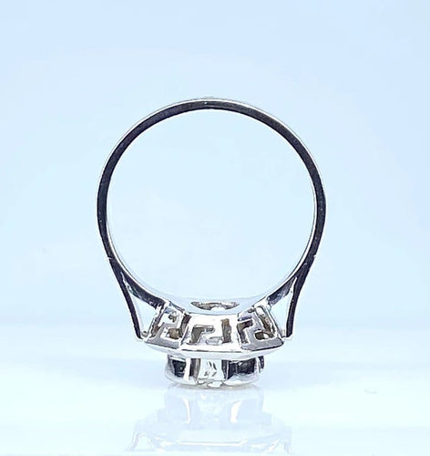 Bague 57 Bague Art déco octogonale en or blanc 18 carats et diamant 1,95 ct 58 Facettes AB654