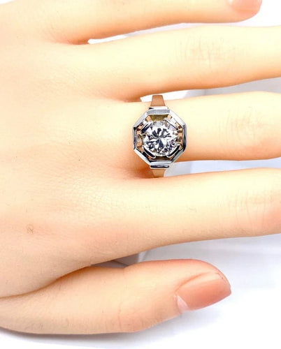 Bague 57 Bague Art déco octogonale en or blanc 18 carats et diamant 1,95 ct 58 Facettes AB654