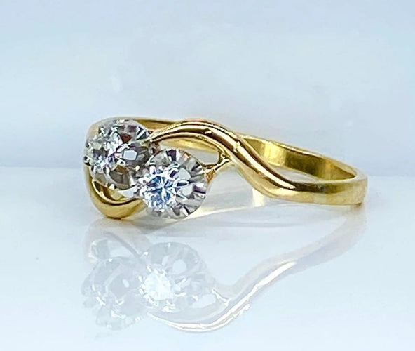 Bague 56.5 Bague toi et moi en or jaune et blanc 18 carats diamants 58 Facettes AB660