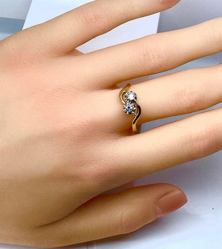 Bague 56.5 Bague toi et moi en or jaune et blanc 18 carats diamants 58 Facettes AB660