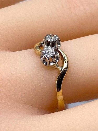 Bague 56.5 Bague toi et moi en or jaune et blanc 18 carats diamants 58 Facettes AB660