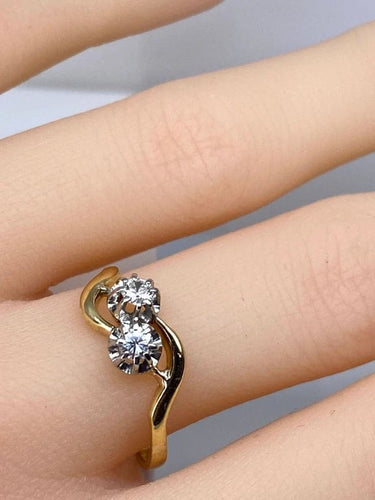 Bague 56.5 Bague toi et moi en or jaune et blanc 18 carats diamants 58 Facettes AB660