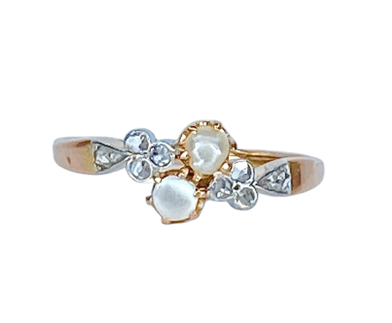 Bague 55 Bague en or 18 carats avec perles et diamants taille rose 58 Facettes AB661