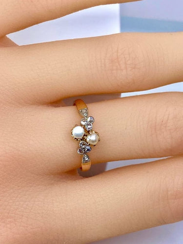 Bague 55 Bague en or 18 carats avec perles et diamants taille rose 58 Facettes AB661