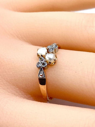 Bague 55 Bague en or 18 carats avec perles et diamants taille rose 58 Facettes AB661