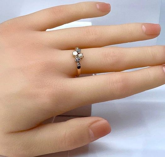 Bague 55 Bague en or 18 carats avec perles et diamants taille rose 58 Facettes AB661