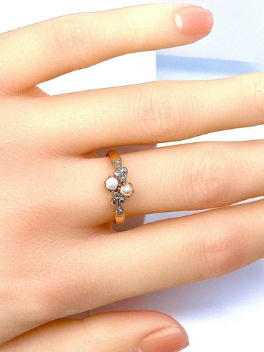 Bague 55 Bague en or 18 carats avec perles et diamants taille rose 58 Facettes AB661