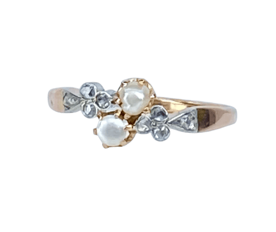 Bague 55 Bague en or 18 carats avec perles et diamants taille rose 58 Facettes AB661
