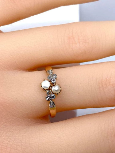 Bague 55 Bague en or 18 carats avec perles et diamants taille rose 58 Facettes AB661