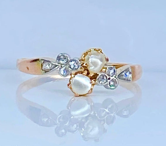 Bague 55 Bague en or 18 carats avec perles et diamants taille rose 58 Facettes AB661