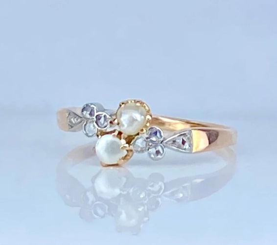 Bague 55 Bague en or 18 carats avec perles et diamants taille rose 58 Facettes AB661