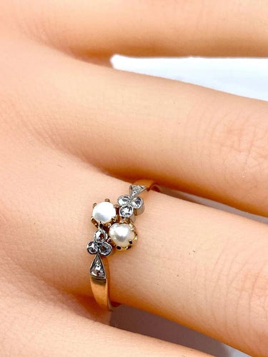 Bague 55 Bague en or 18 carats avec perles et diamants taille rose 58 Facettes AB661