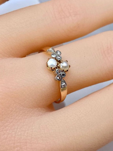 Bague 55 Bague en or 18 carats avec perles et diamants taille rose 58 Facettes AB661