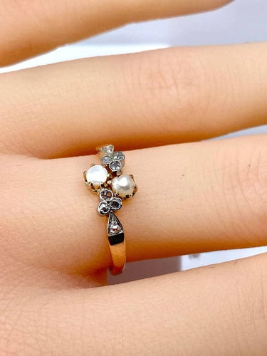 Bague 55 Bague en or 18 carats avec perles et diamants taille rose 58 Facettes AB661