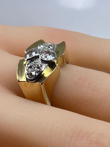 Bague 51 Bague Tank sertie de diamants en or jaune 18 carats et platine 58 Facettes AB665